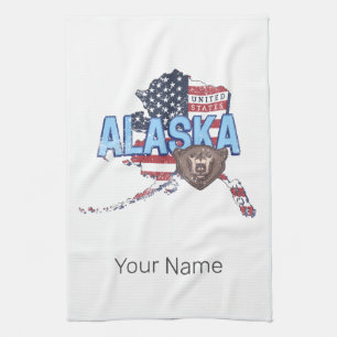 Alaska State United States Map Vintage USA Tea Towel