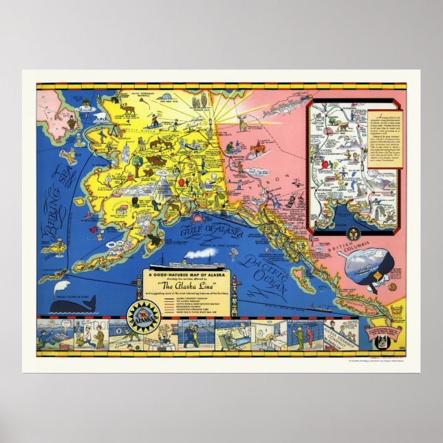 Alaska - Steamship Line Map 1934 Poster (Front)