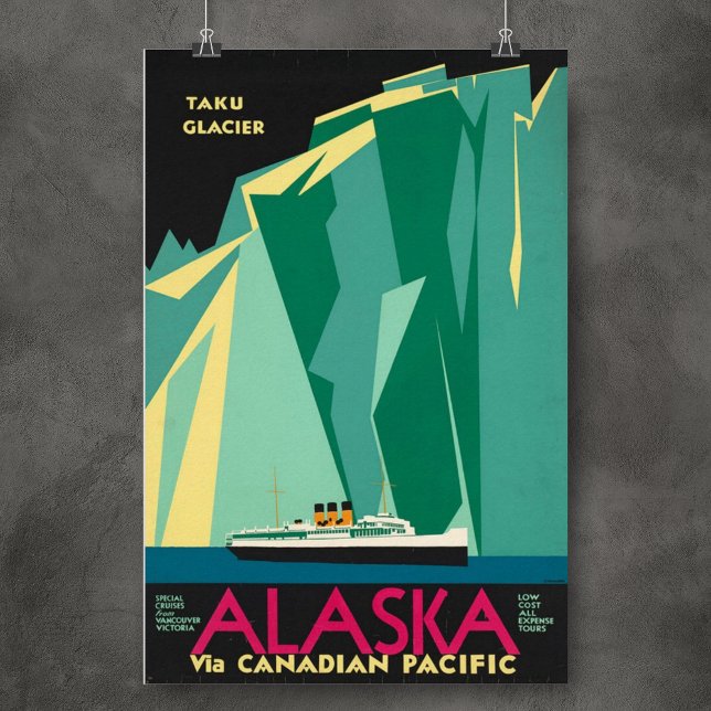 Alaska Taku Glacier Vintage America Poster (Alsaka Vintage USA Vintage Travel Poster for travel lovers and any Alaska cabin decor)