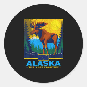 Alaska the last frontier moose wildlife travel classic round sticker