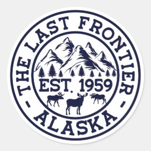 Alaska The Last Frontier Mountains Moose Souvenir  Classic Round Sticker