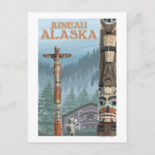 Alaska Totem Poles - Juneau, Alaska Postcard
