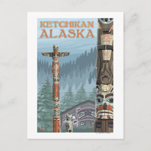 Alaska Totem Poles - Ketchikan, Alaska Postcard