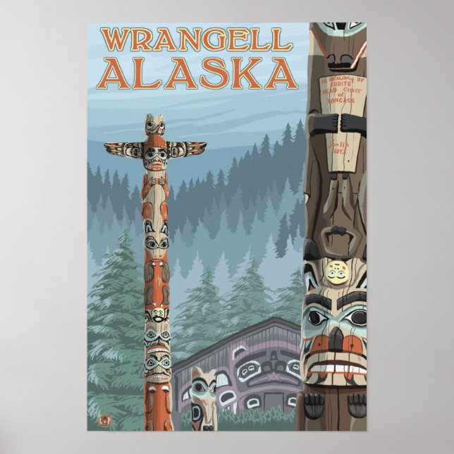Alaska Totem Poles - Wrangell Alaska Poster (Front)