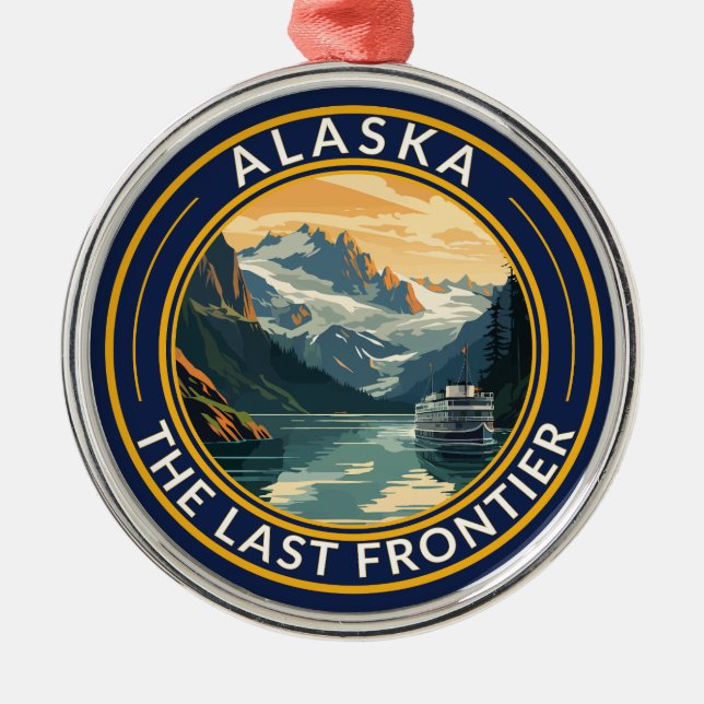Alaska Travel Art Badge Metal Ornament (Front)