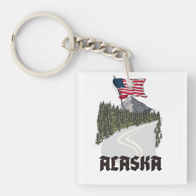 Alaska Travel Poster Key Ring (Front)