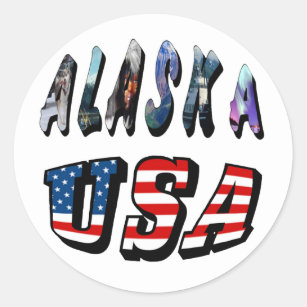 Alaska USA American Flag Travel Picture Quote Text Classic Round Sticker