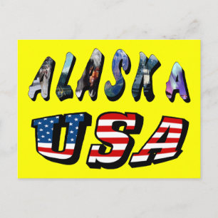 Alaska USA American Flag Travel Picture Quote Text Postcard