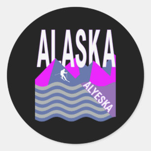 Alaska Usa Ski Resort Snowboarding Winter Skiing Classic Round Sticker