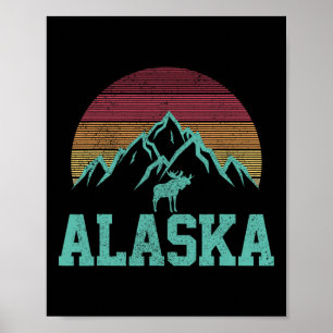 Alaska Vintage Moose Outdoor Nature Hiking Souveni Poster