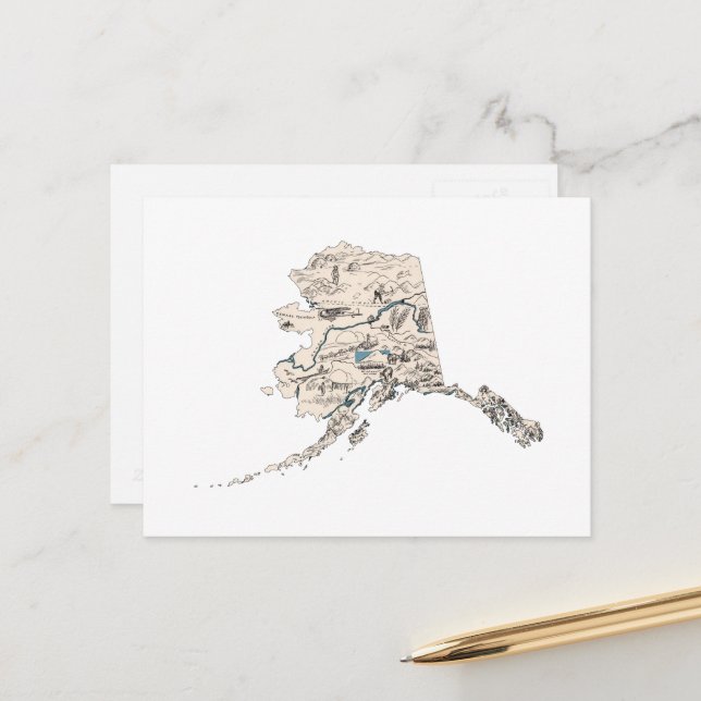 Alaska Vintage Picture Map Antique State Chart Postcard (Front/Back In Situ)