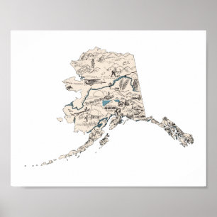 Alaska Vintage Picture Map Poster