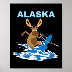 Alaska Water Skiing Moose Lake Vacation Poster