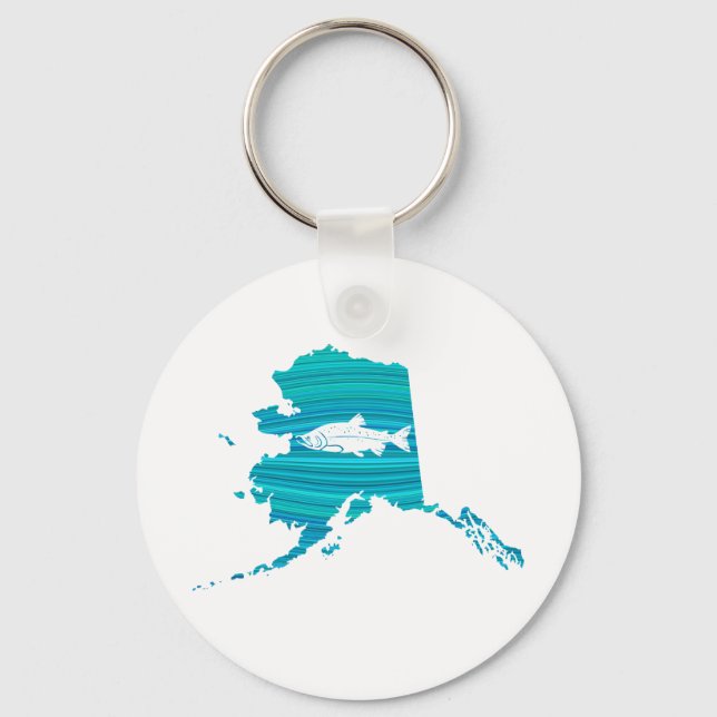 Alaska Wave Salmon Fishing Key Ring (Front)