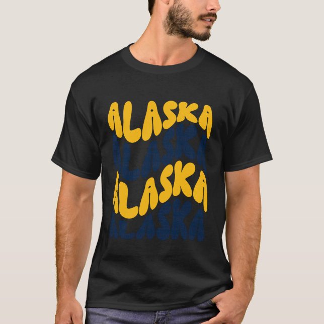 Alaska Wavy Text Patriotic Design T-Shirt (Front)