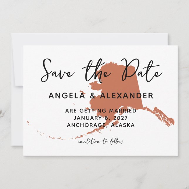 Alaska Wedding Terracotta Save The Date (Front)