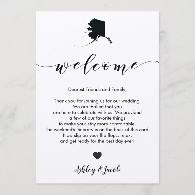 Alaska Wedding Welcome Letter & Itinerary Card (Front)