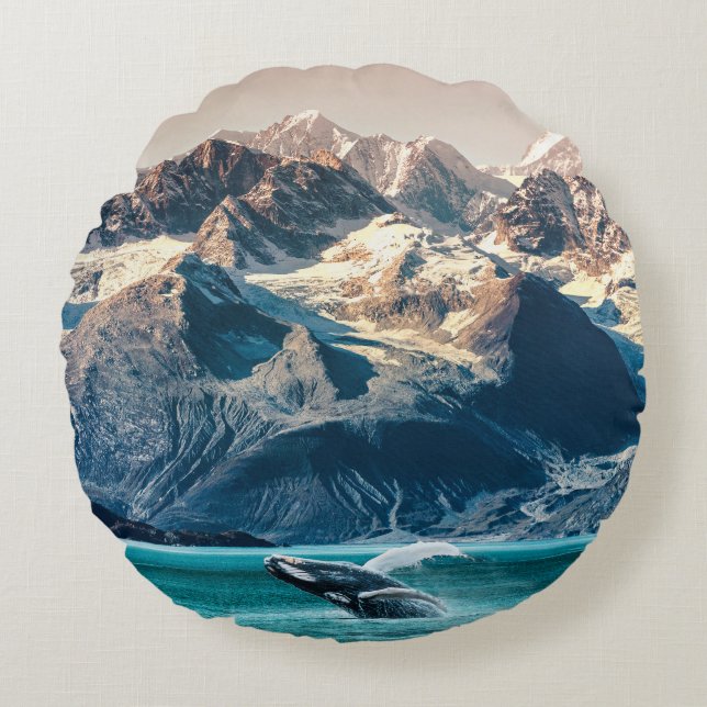 Alaska whale watching: boat excursion. round cushion (Front)
