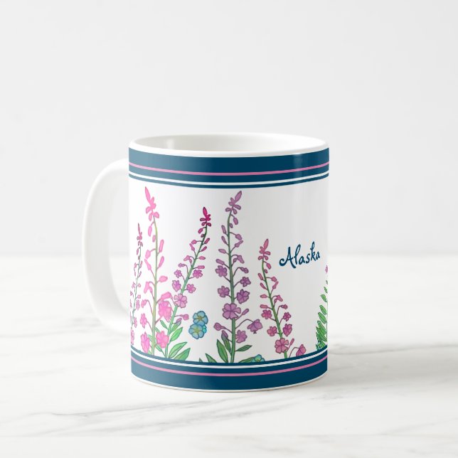 Alaska Wildflowers Personalized Coffee Mug (Front Left)