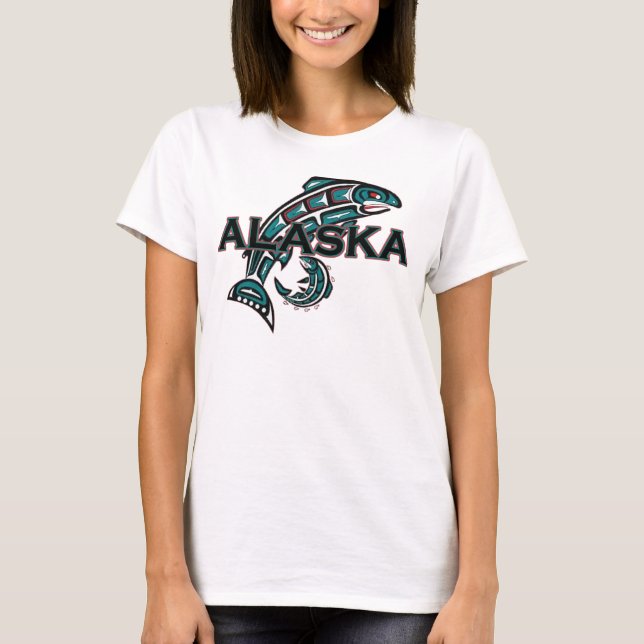 Alaska with Salmon  T-Shirt (Front)