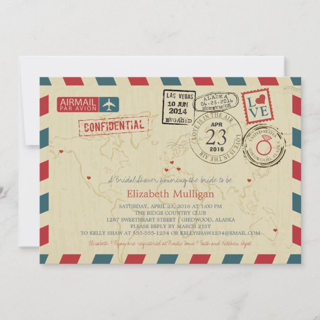 Alaska World Traveller Airmail | Bridal Shower Invitation (Front)