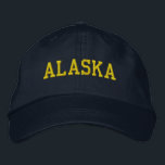 ALASKA Yellow Gold on Navy Blue Embroidered Hat<br><div class="desc">ALASKA Yellow Gold Embroidered on Navy Blue cotton hat. Makes a wonderful gift for anybody who loves awesome Alaska! If you would prefer to have your personal text then simply select "Personalise this template" details button to enter your choice of custom text. Embroidery is also customisable to other colour choices...</div>