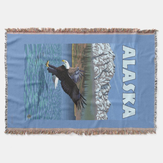AlaskaBald Eagle Vintage Travel Poster Throw Blanket (Front)