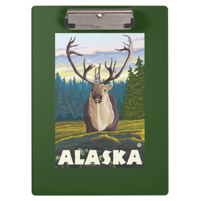 AlaskaCaribou in the Wild Vintage Travel Clipboard (Front)