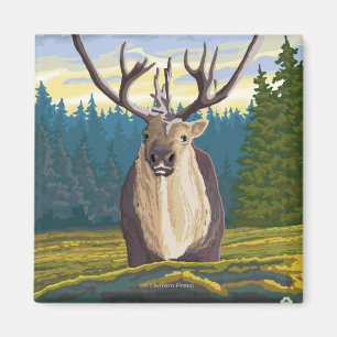 AlaskaCaribou in the Wild Vintage Travel Magnet