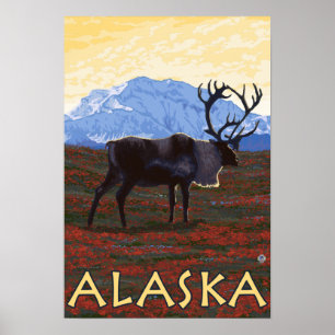 AlaskaCaribou Vintage Travel Poster