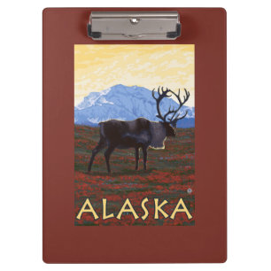 AlaskaCaribou Vintage Travel Poster Clipboard