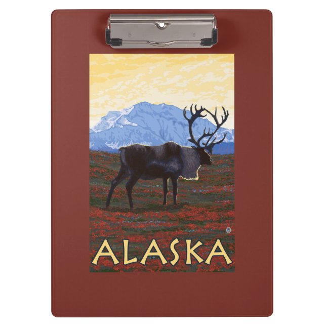 AlaskaCaribou Vintage Travel Poster Clipboard (Front)