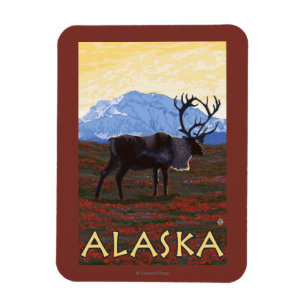 AlaskaCaribou Vintage Travel Poster Magnet