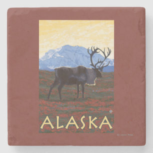 AlaskaCaribou Vintage Travel Poster Stone Coaster