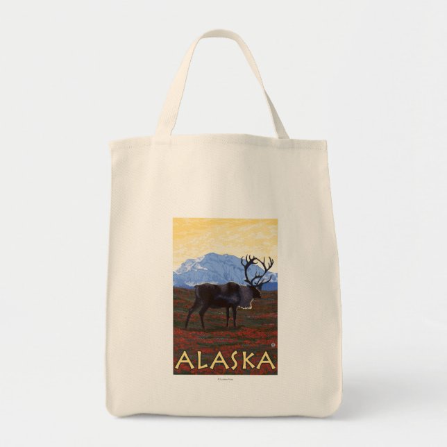 AlaskaCaribou Vintage Travel Poster Tote Bag (Front)
