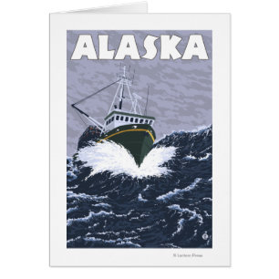 AlaskaCrab Boat Vintage Travel Poster