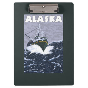 AlaskaCrab Boat Vintage Travel Poster Clipboard