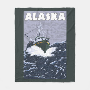 AlaskaCrab Boat Vintage Travel Poster Fleece Blanket