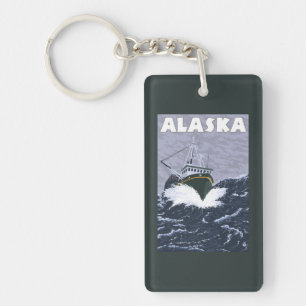 AlaskaCrab Boat Vintage Travel Poster Key Ring