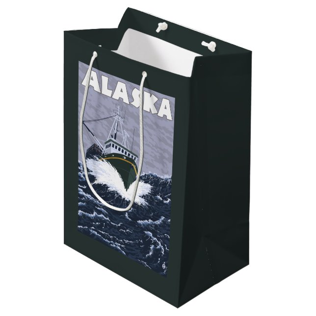 AlaskaCrab Boat Vintage Travel Poster Medium Gift Bag (Front Angled)