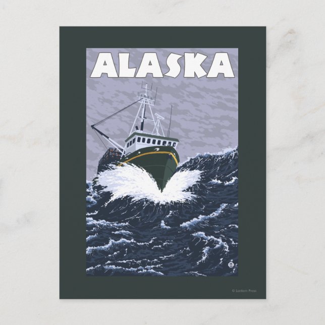 AlaskaCrab Boat Vintage Travel Poster Postcard (Front)