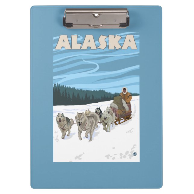 AlaskaDogsledding Vintage Travel Poster Clipboard (Front)