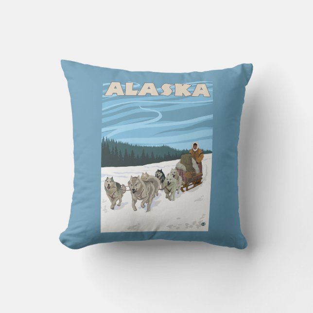 AlaskaDogsledding Vintage Travel Poster Cushion (Front)