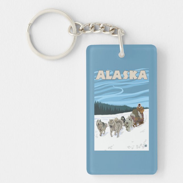 AlaskaDogsledding Vintage Travel Poster Key Ring (Front)