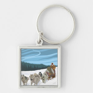 AlaskaDogsledding Vintage Travel Poster Key Ring