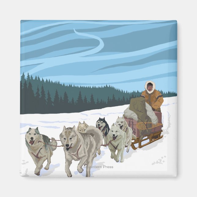 AlaskaDogsledding Vintage Travel Poster Magnet (Front)