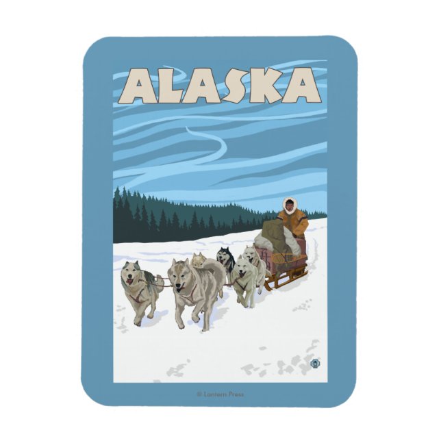 AlaskaDogsledding Vintage Travel Poster Magnet (Vertical)