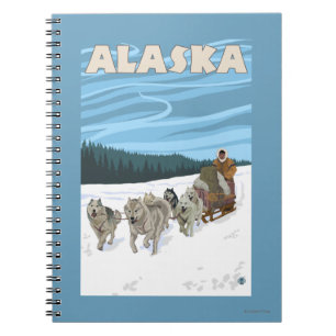 AlaskaDogsledding Vintage Travel Poster Notebook