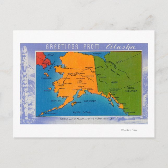 AlaskaGreetings From Alaska Map Postcard (Front)