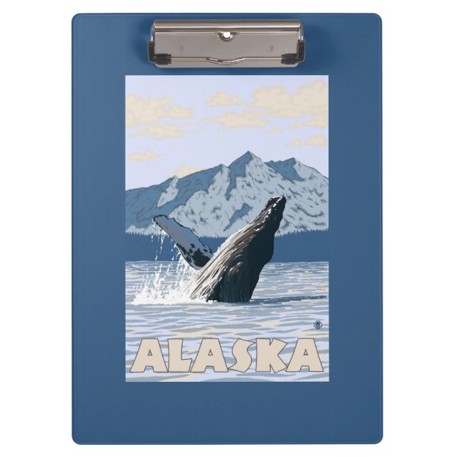 AlaskaHumpback Whale Vintage Travel Poster Clipboard (Front)